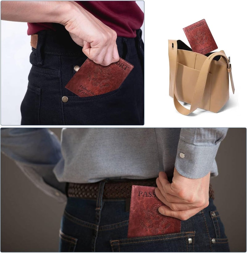 KAOBAN Passport Holder Cover Wallet Case RFID Blocking Leather Card Slot Travel Accessories Documents Organizer Protector for Women Men, Brown - Image 5